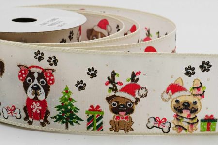Christmas Pets Wired Ribbon_KF6975GC-2-2_ivory